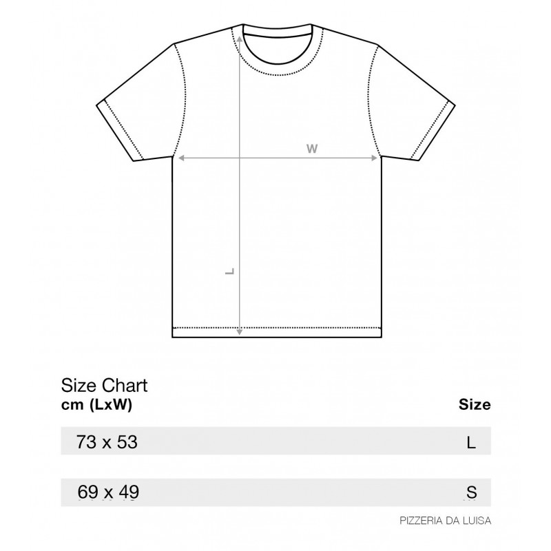 Bagni Luisa, Pizza T-Shirt, Größentabelle Bagni Luisa, Pizza T-Shirt, Größentabelle