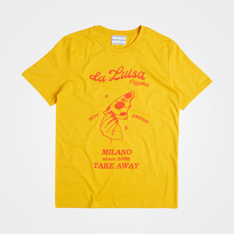 Bagni Luisa, Pizza T-Shirt von Luisa Bertoldo, gelb Bagni Luisa, Pizza T-Shirt von Luisa Bertoldo, gelb