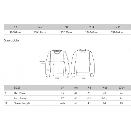 Größentabelle der Stanley/Stella Mini-Changer Sweatshirt