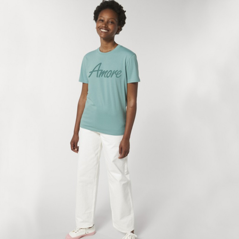 Organic Amore T-Shirt (unisex) teal monstera, Stanley & Stella Organic Amore T-Shirt (unisex) teal monstera, Stanley & Stella
