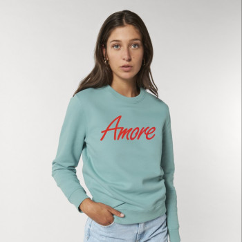 Organic Amore-Sweatshirt (unisex) teal monstera