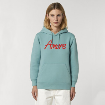 Organic Amore-Hoodie (unisex) teal monstera