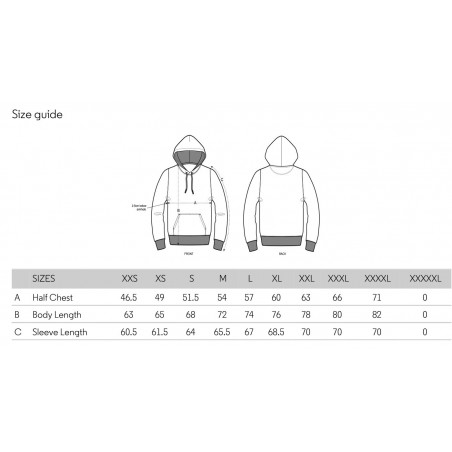 Größentabelle der Stanley/Stella Hoodies