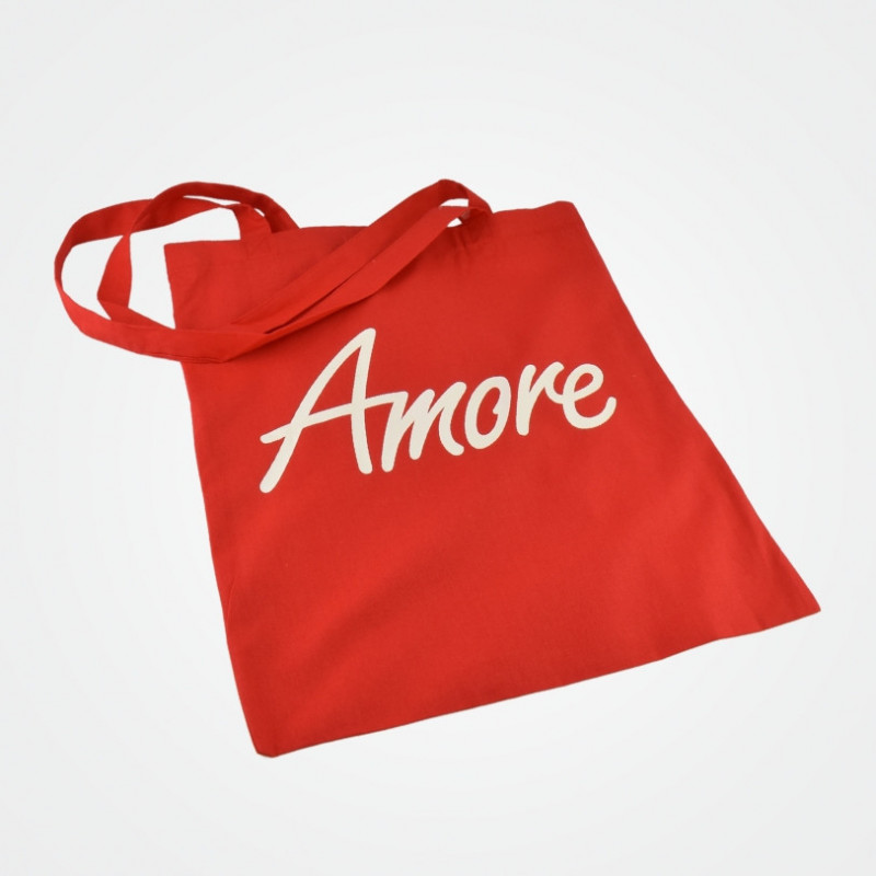 Roter Amore Store Jutebeutel mit Glow in the Dark-Schrift