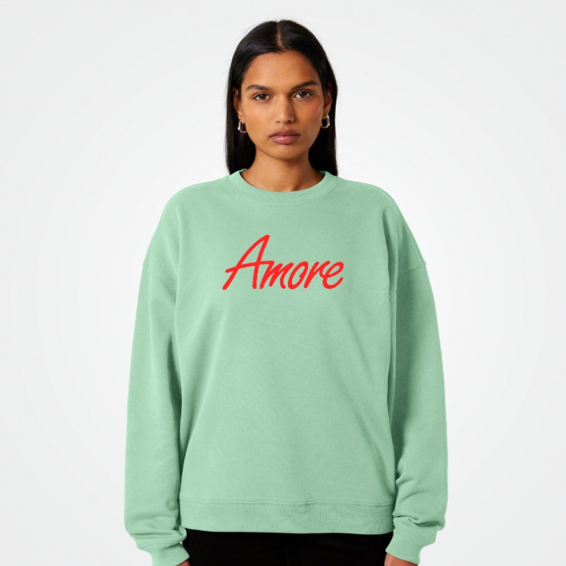 Amore-Sweatshirt von Stanley Stella in misty jade, bedruckt in Berlin