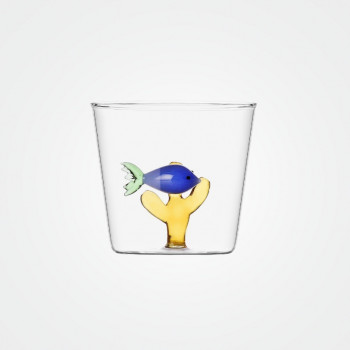 Glas „Marine Garden“ mit blauem Fisch von Ichendorf Milano